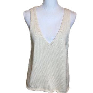 360 Sweater Tank Crocheted Ivory Knit Deep V-Neck